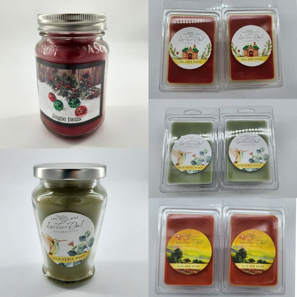 NIB Lot of La-Tee-Da Candles (2) and Wax Melts (6)-Eucalyptus,‎ Holiday Scents